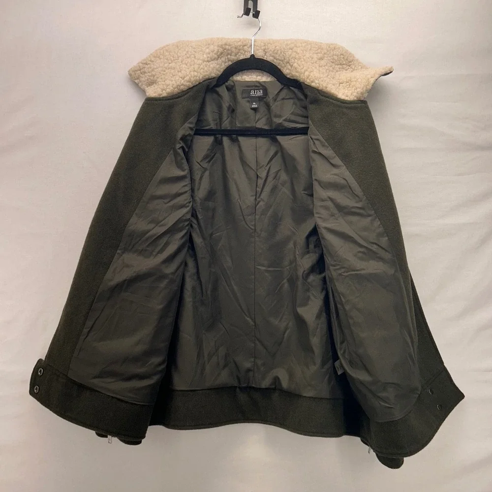 A New Approach Women Moto‎ Jacket Size XL Earthy Green Sherpa Assymetrical Zip